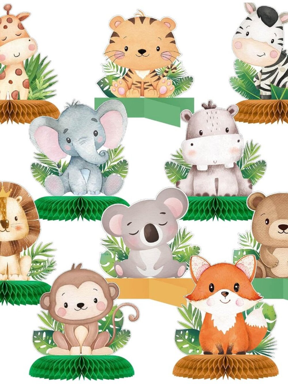 10 Pcs Safari Honeycomb Centerpieces for Baby Shower, Cute Animals